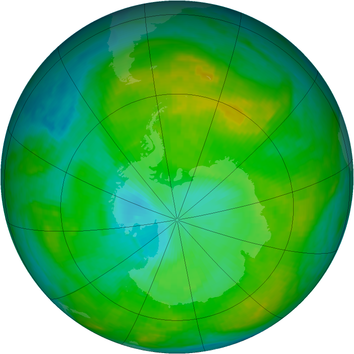 Antarctic ozone map for 22 January 1980